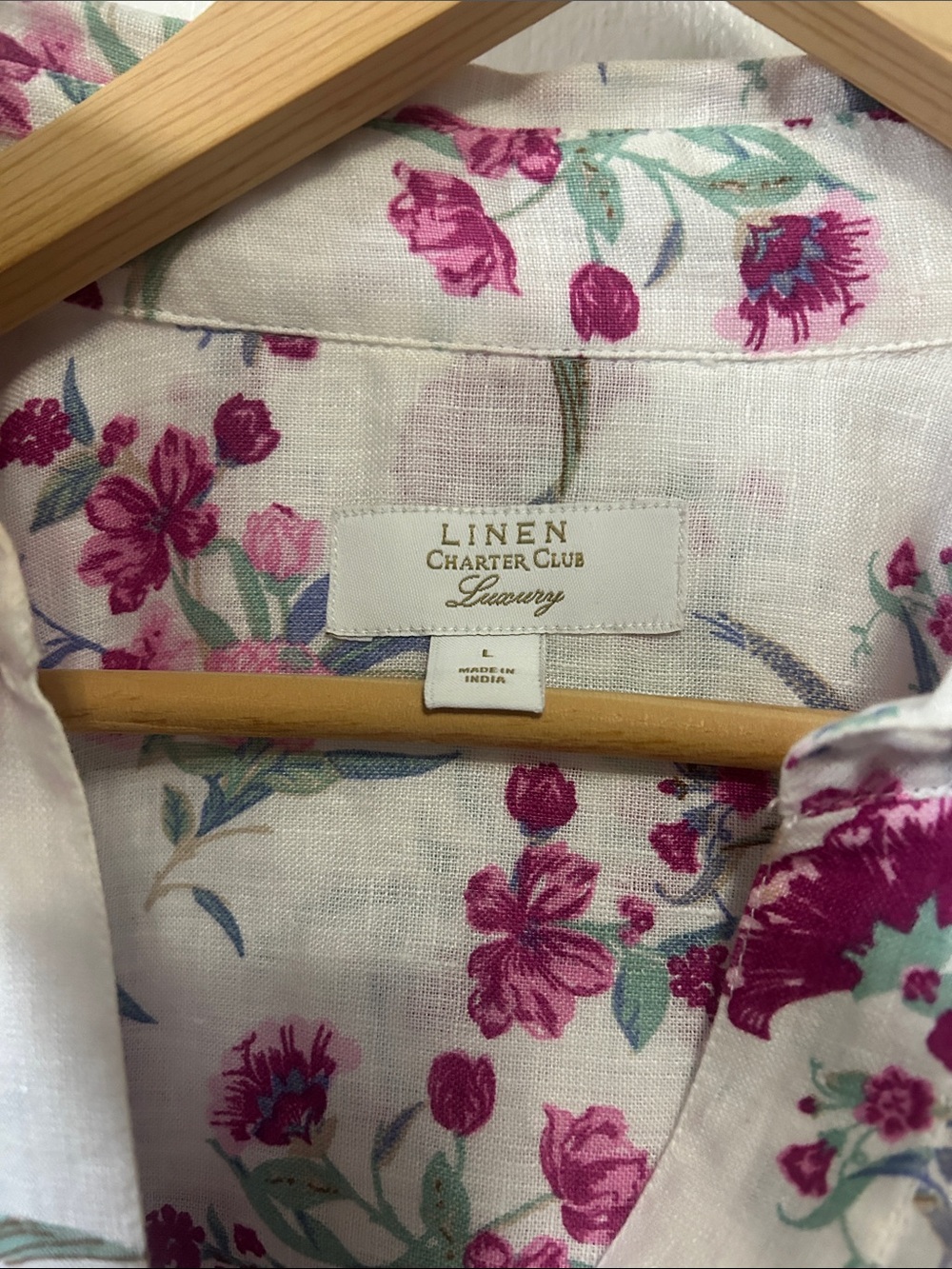 Charter Club Linen Floral Button-Up — White & Pink